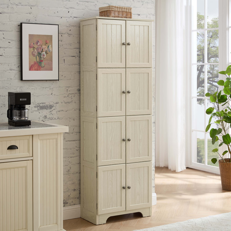 Armoire de rangement de 72,4 po de hauteur avec 8 portes et 4 tablettes, Blanc
