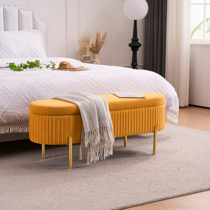 Velvet 46" Wide Storage Bench for Bedroom End of Bed Window Living room, Yellow