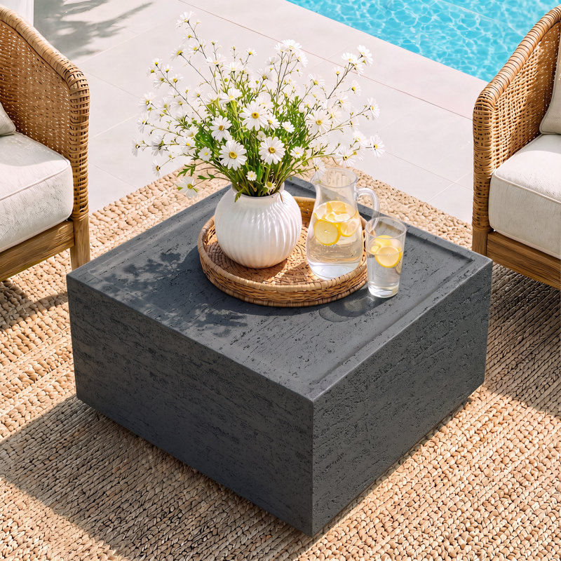 28'' Magnesium Oxide Patio Coffee Table for Indoor or Outdoor Use, Square,Dark Gray, Gray