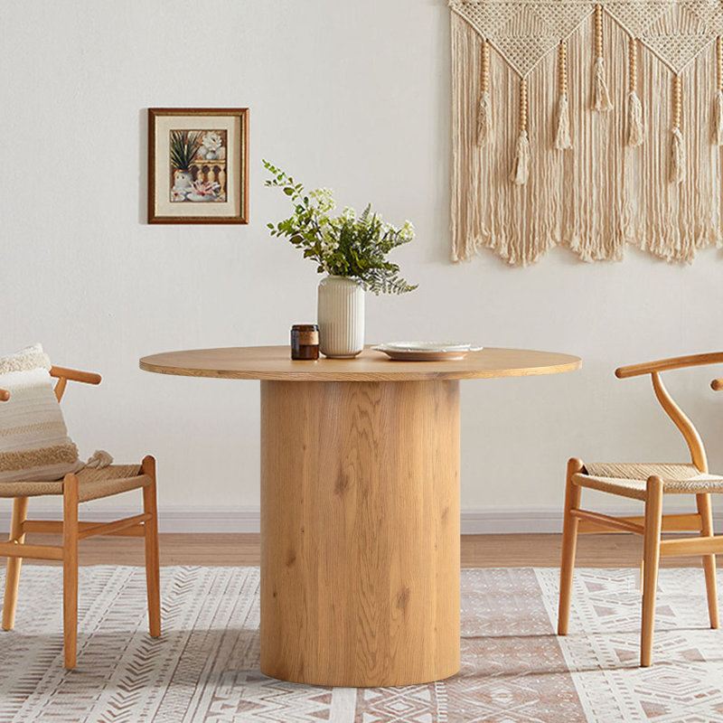 41.5"  Round Wood Barrel Base Dining Table, Natural