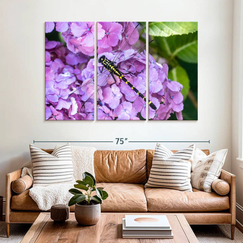 Brampt Dragonfly On Hydrangeas, 42" H x 65" W