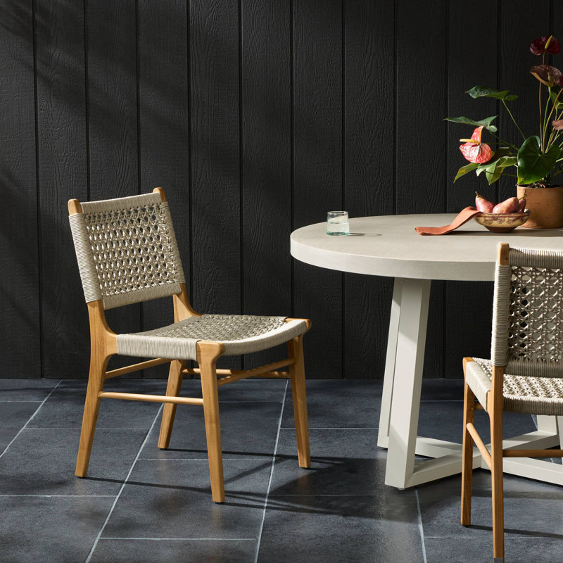 Dimitri Outdoor Dining Side Chair, Natural Teak, Ivory Rope