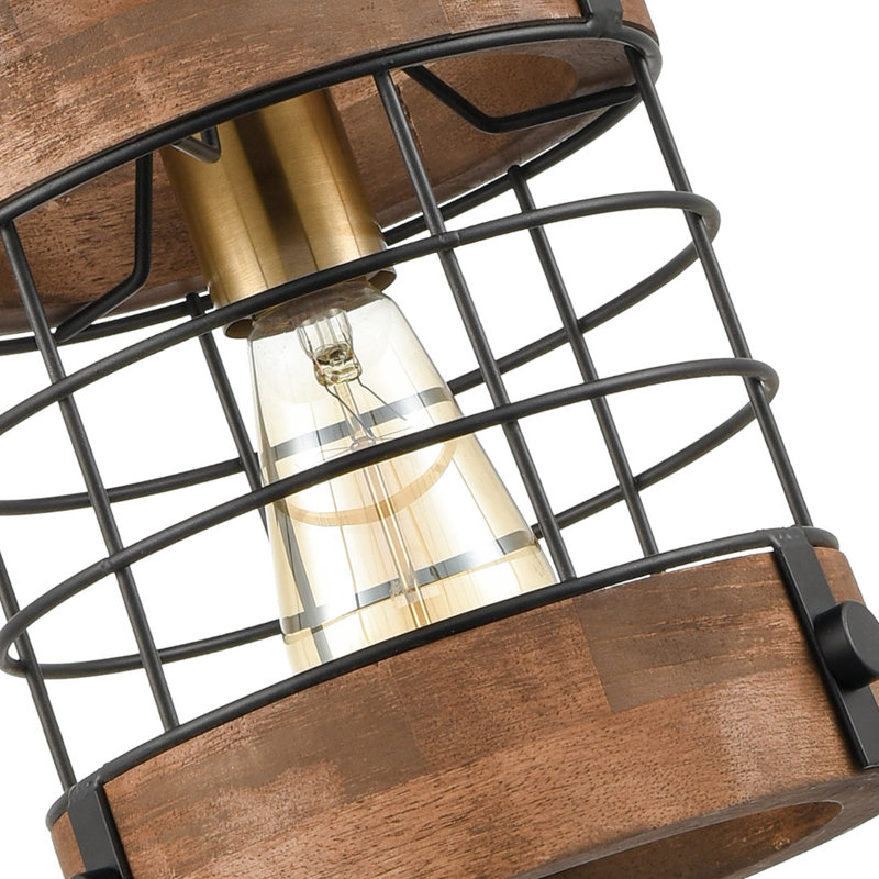 Luminaire suspendu cylindrique en bois patiné