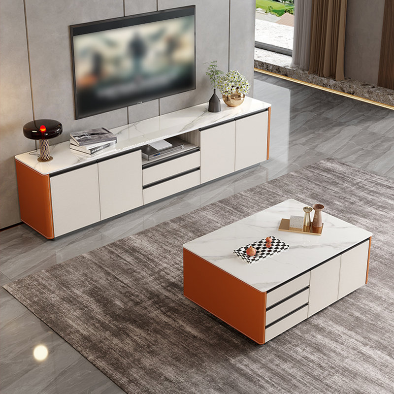 Meuble télé et table basse sur pied, Orange