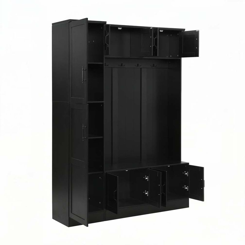 79" Tall Modern Hall Tree with Shoe Storage4 Coat Hooks & Adjustable Shelf for Hallway, Black