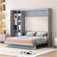 Grand lit escamotable mural avec tablettes, garde-robe et lumières DEL, gris