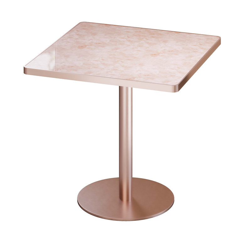Plateau de table en pierre frittée avec impression de faux marbre de luxe, base en acier inoxydable, Pink/Rose Gold/Rose Gold