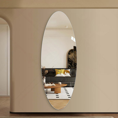 Modern Oval Full Length Wall Mirror, HD Copper-Free Glass, Shatterproof & Moisture-Resistant, Vertical Hanging Or Adhesive Mount, Bedroom & Salon