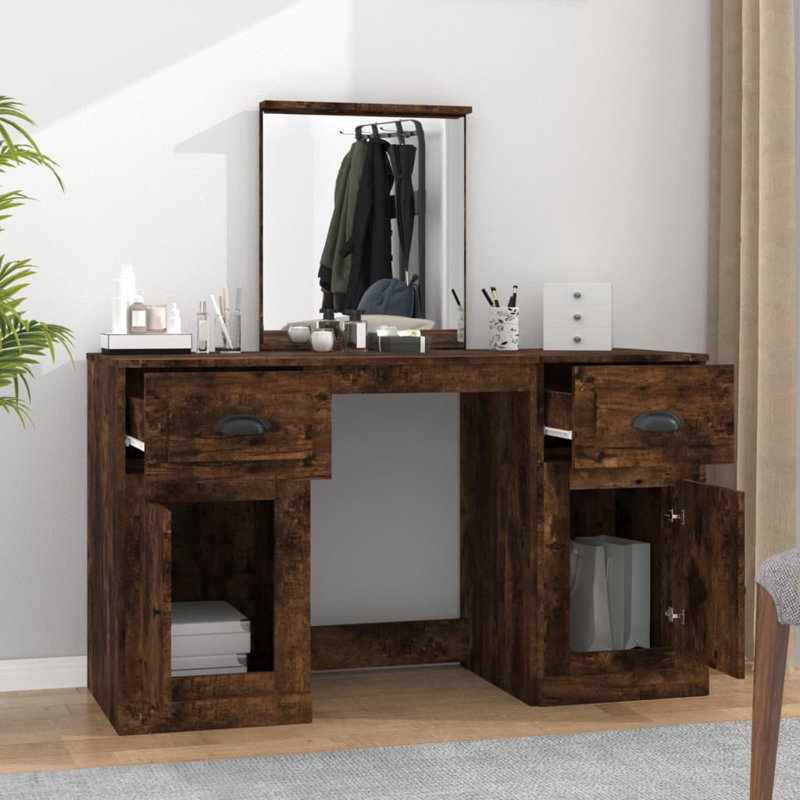 Alfeu Dressing Table with Mirror, Smoked Oak