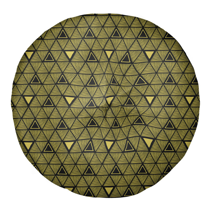 Coussin de sol classique à motif de triangles dessinés à la main, 30 po x 30 po, Citron/noir