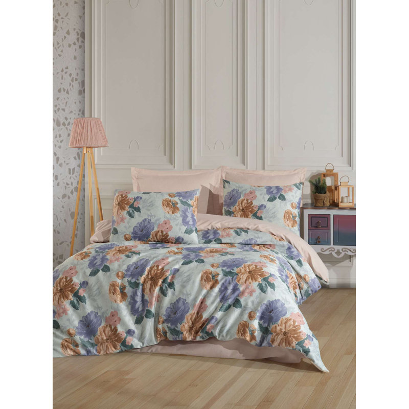 Quilt Cover Set, Green Floral, Full / Double Duvet Cover + 1 Standard Pillowcase