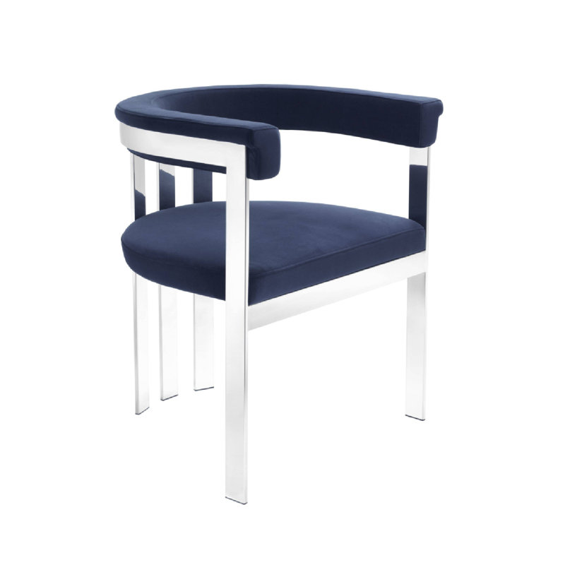 Clubhouse 18'' H Upholstered Armchair, Midnight Blue, Silver