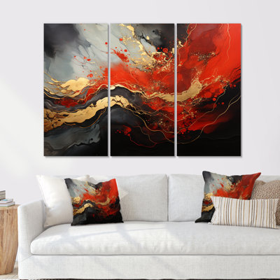 Rouge et or feu de marbre I - art mural abstrait