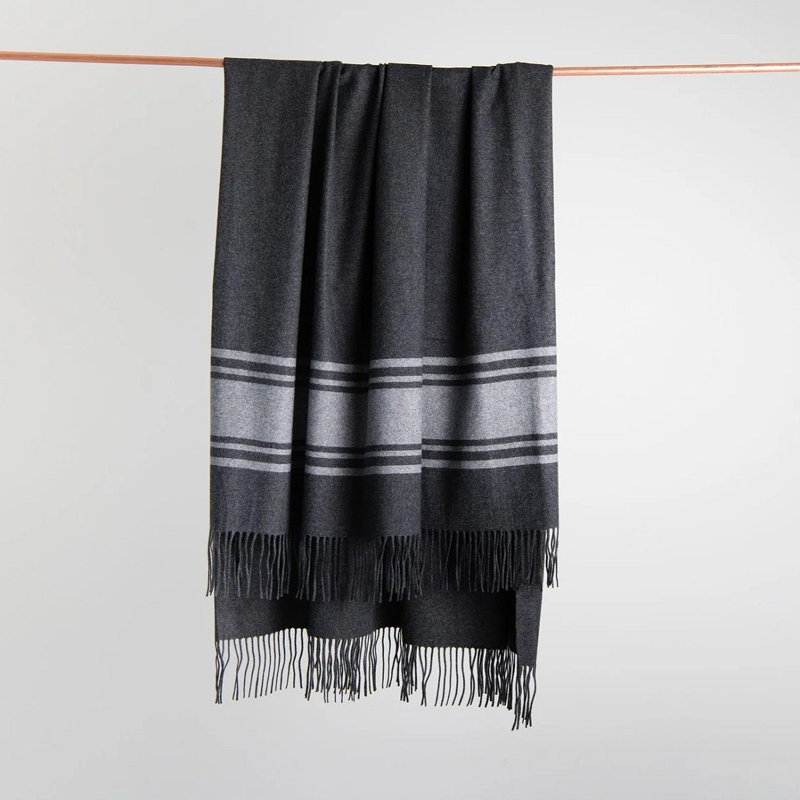 Grey Stripped Cashmere Throw