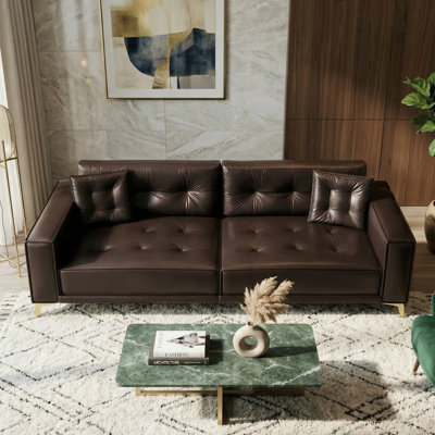 92"Faux Leather Convertible Sleeper Sofa with Wide Armrests And 31.5" Wide 4 Seat