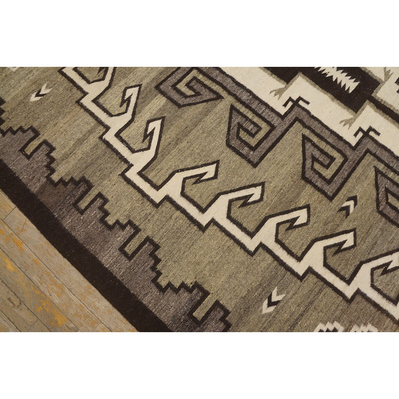 Antique Native American Navajo Flat Woven Wool Gray Color Rug