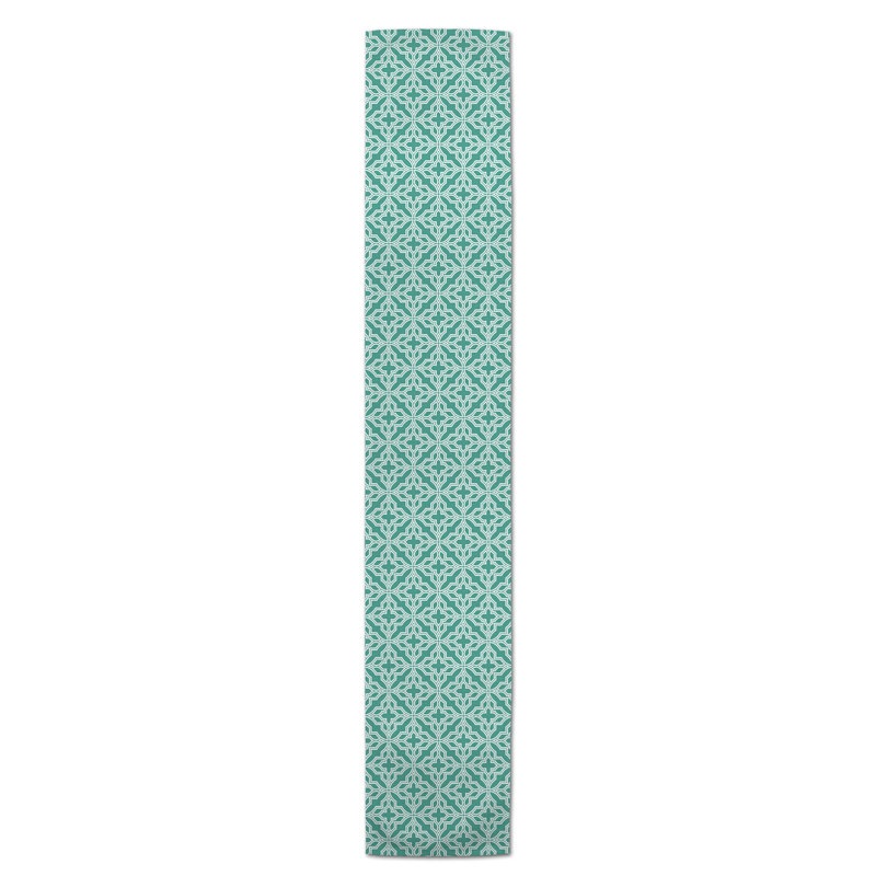 Hovig Geo Quatrefoil Table Runner, 72" x 16", Teal, Geometric 1