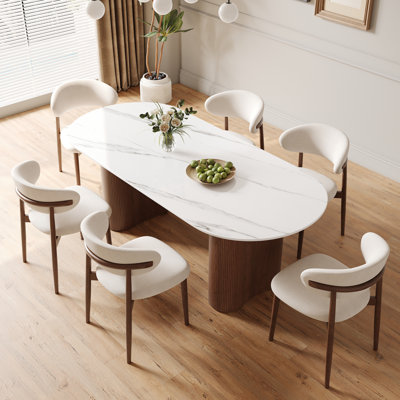 Ensemble de table de salle à manger 6 personnes avec table de salle à manger ovale 71 po et 6 chaises en bois massif