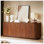 Contemporary Walnut Sideboard Cabinet with Vertical Striped Wave Design - Modern TV Stand & Storage Buffet for Living Room, Bedroom, or Entryway