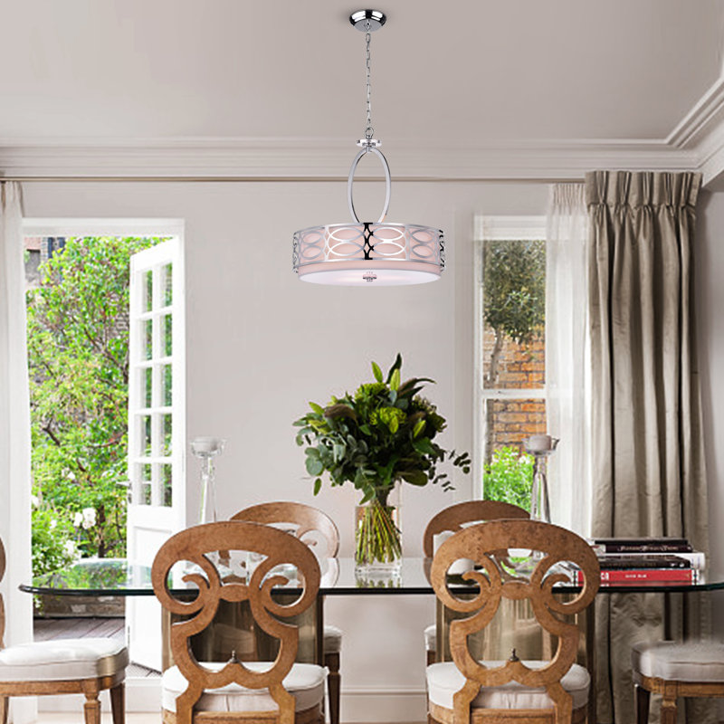 Dennis 3 - Light Fabric Dimmable Drum Chandelier