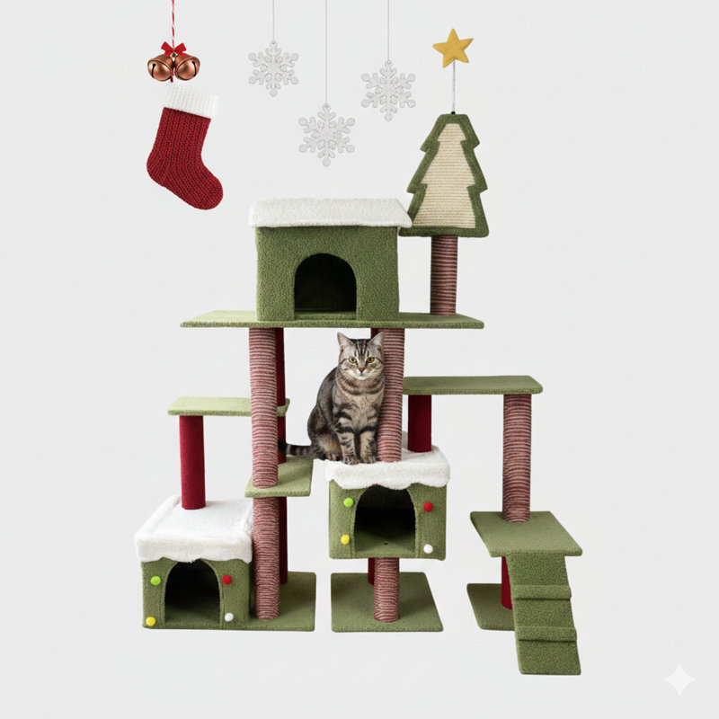 Tour de chat spacieuse pour Noël avec félins d'intérieur