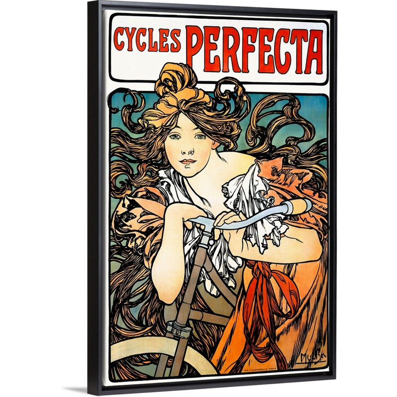 «Cycles Perfecta», affiche rétro par Alphonse Mucha par Alphonse Mucha, reproduction sur toile flottante, Cadre noir