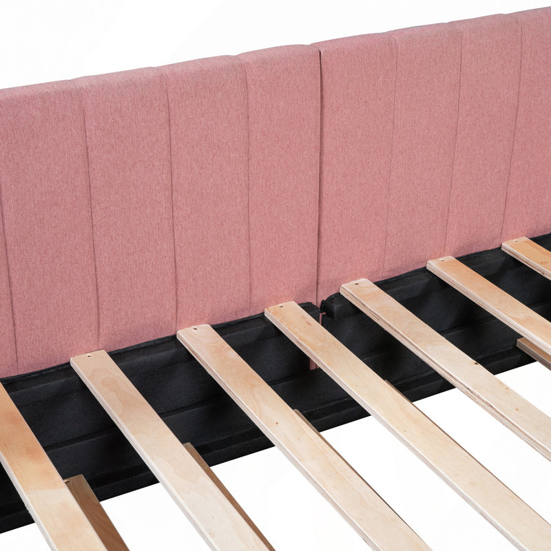 Upholstered Daybed With Trundle Sofa Bed Frame No Box Spring Needed, Linen Fabric, Twin, Pink