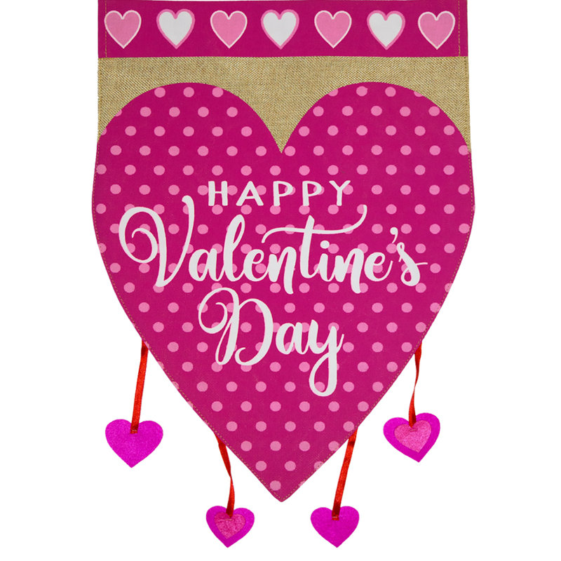 Drapeau de jardin «Happy Valentine's Hearts», Rose/Blanc