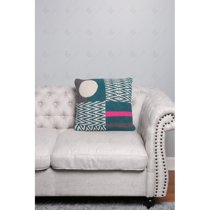 Geometric Shapes Pattern Luxury Soft Cushion Cover - TEAL, Teal