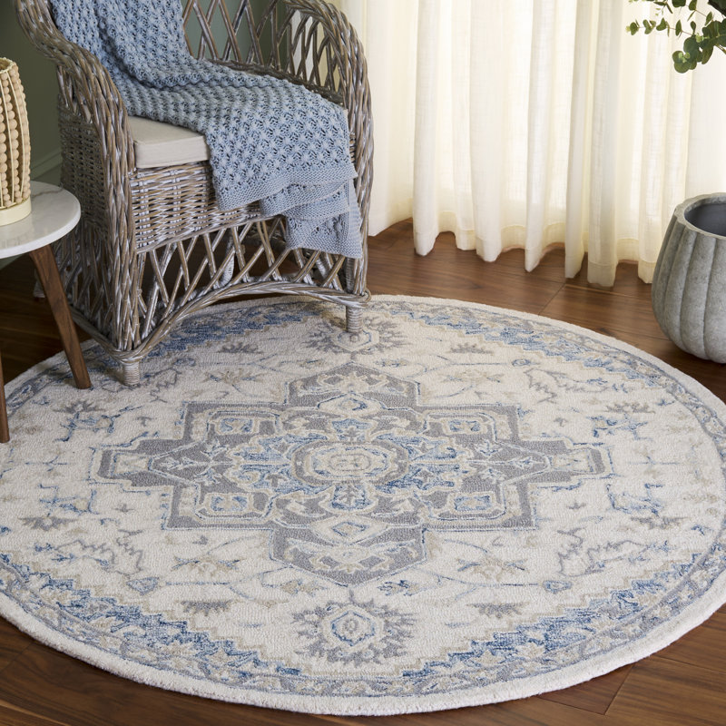 Tapis oriental en laine et coton touffeté à la main Cremont, Rond 7 pi