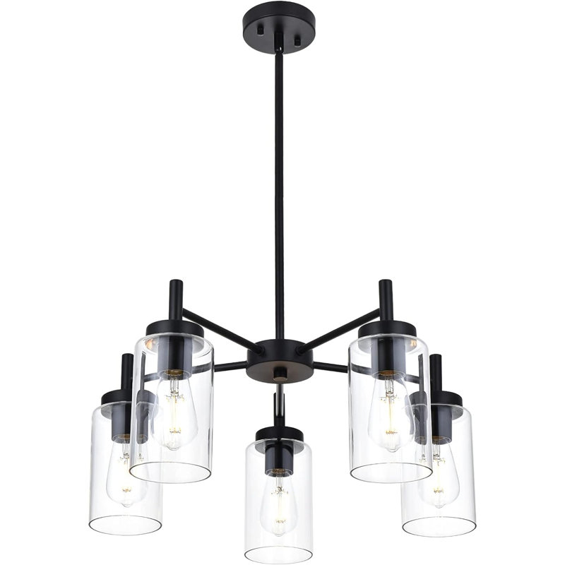 Luminaires suspendus 5 lumières contemporaines, Noir mat