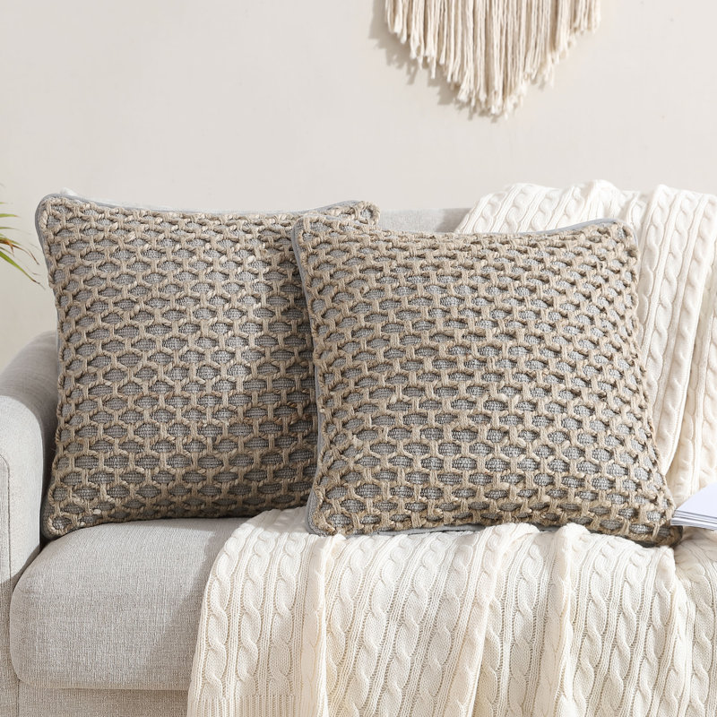 Boho Living Jada Decorative Pillow Collection Jute/Cotton Indoor Square Throw Pillow with & Insert, Gray, 20" x 20"
