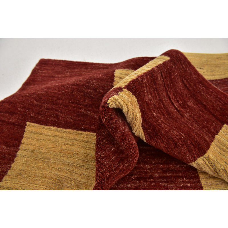 Tapis de zone en laine beige/rouge 5 pi 10 po x 8 pi 8 po one-of-kind à la main noué la Didcot