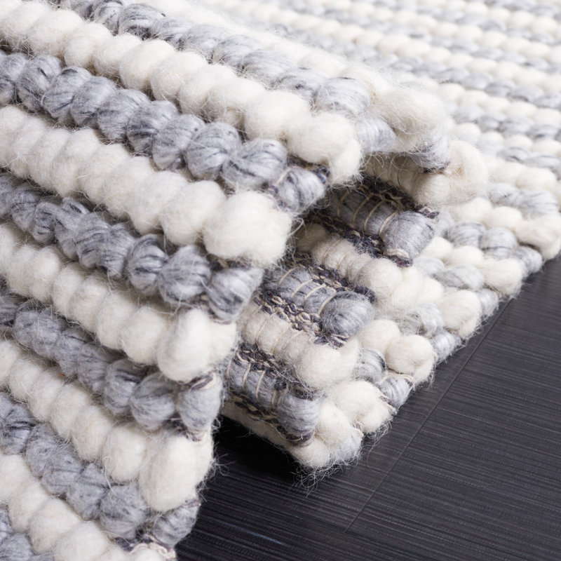 Gray and Ivory Handwoven Wool Cotton Striped Rug 6' x 9'