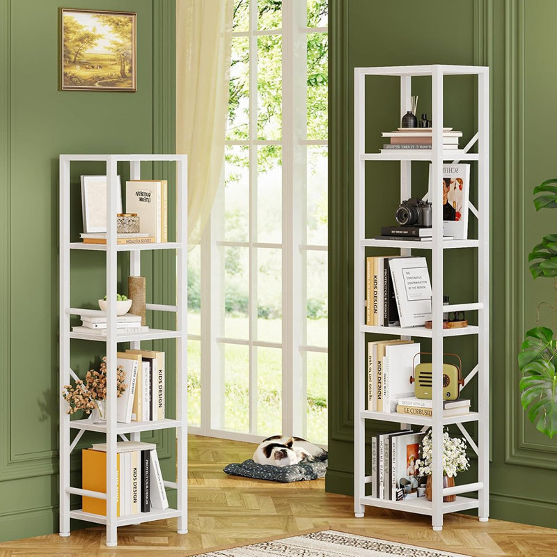 5 Tier White Bookshelf, Tall Narrow Bookcase For Small...