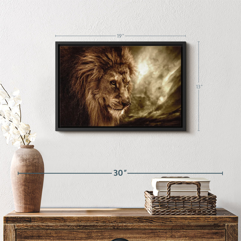 Animal "Art mural lion orageux", H 13 po x l 19 po