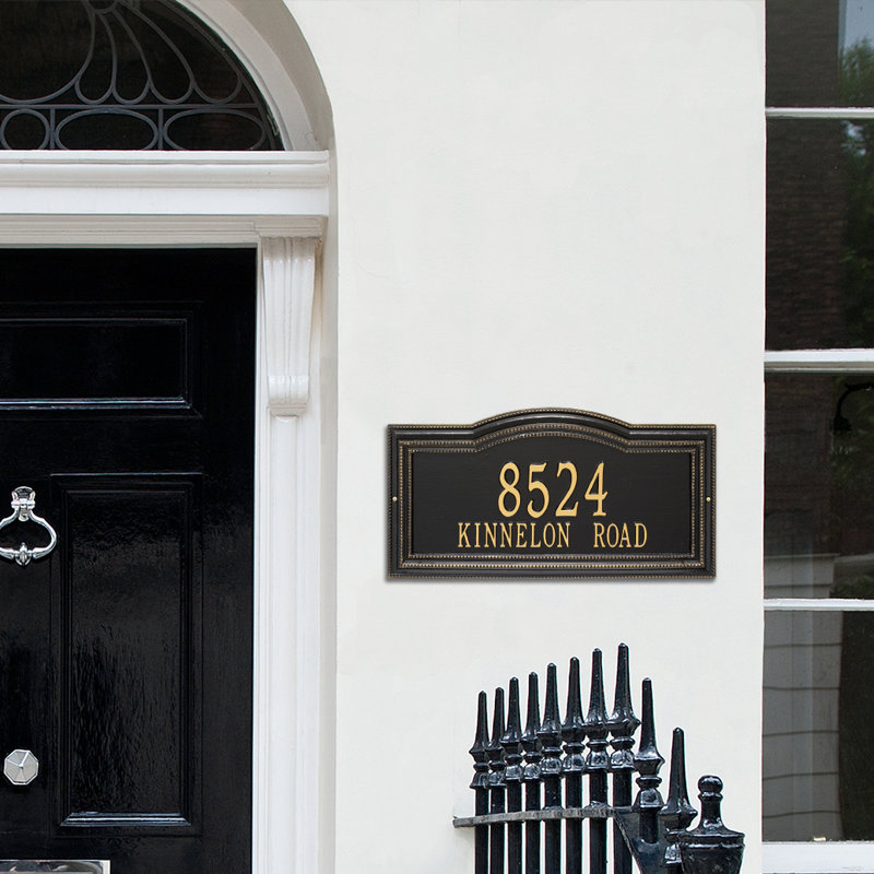 Signature Series 2-Line Wall Address Plaque, Black, Gold, Yes