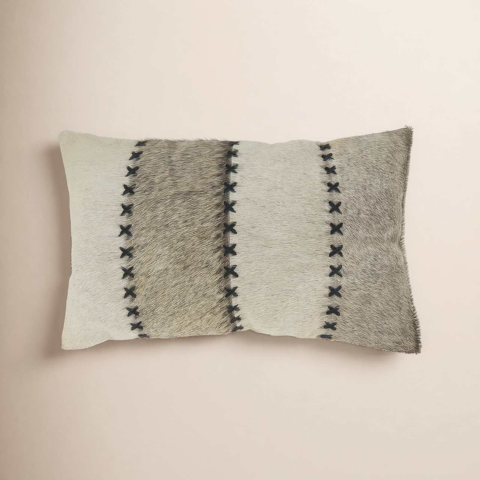 Ilara Patchwork Leather/Suede Lumbar Throw Pillow, Polyester/Polyfill