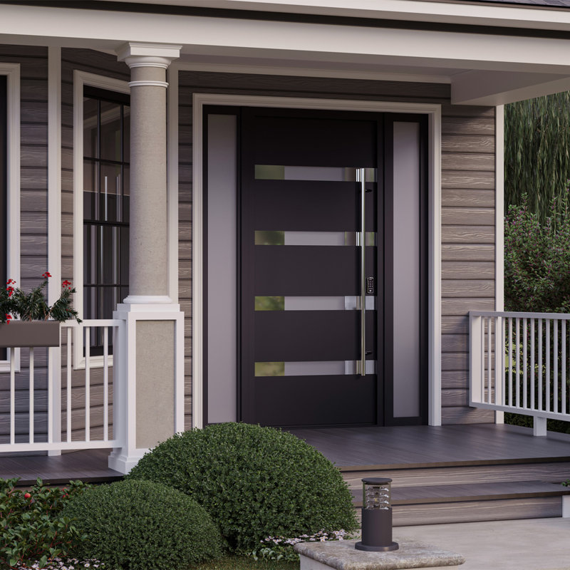 Aura Black Zinc-Galvanized Steel Front Door with Frosted Glass