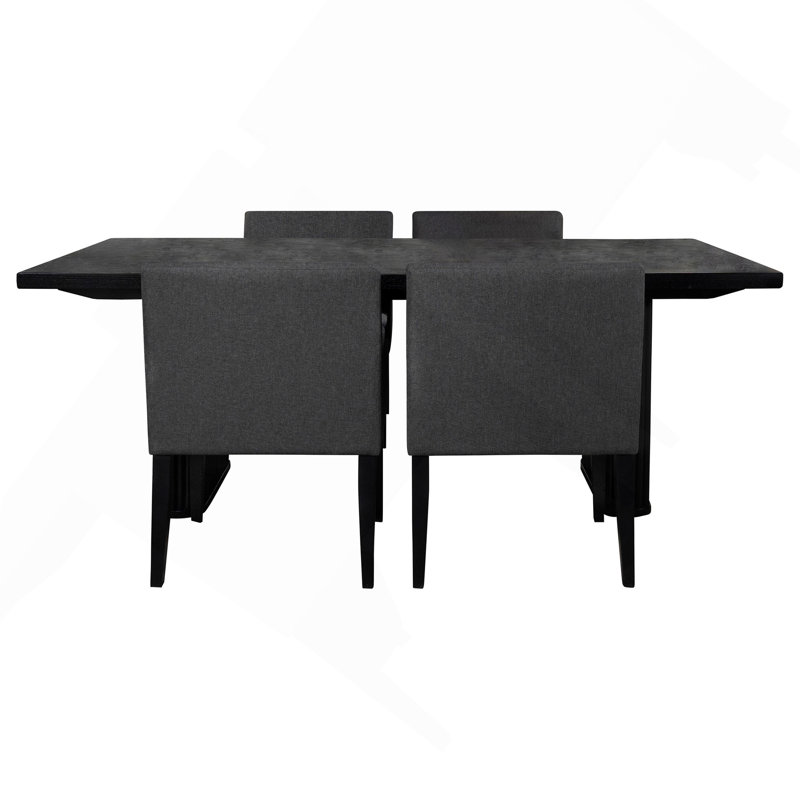 Ensemble de salle à manger, bois noir, mobilier de salle à manger, 5 pièces: table, 4 chaises