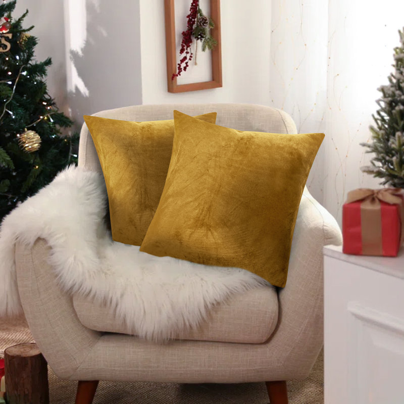 Perfas Square Scatter Crushed Velvet Cushion Cover, Yellow