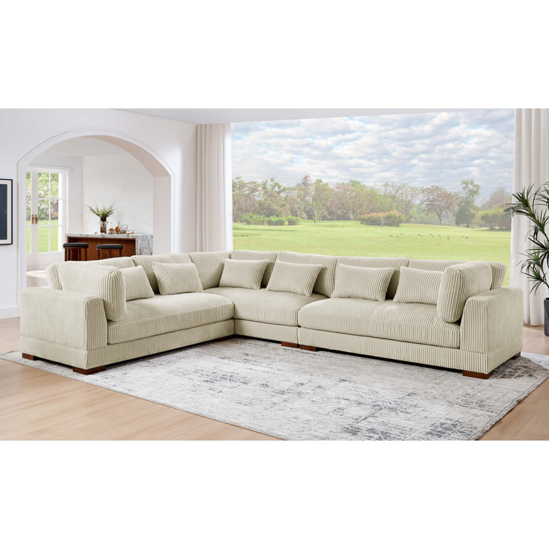 Canapé modulaire de coin de 137 po de large Rippy, Velours côtelé crème, Orienté à gauche (vu de face)