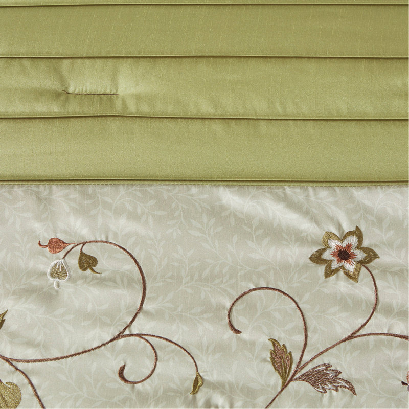 Ensemble d'édredon brodé 7 pièces vert, Édredon de très grande taille et 6 pièces suppl, Vert
