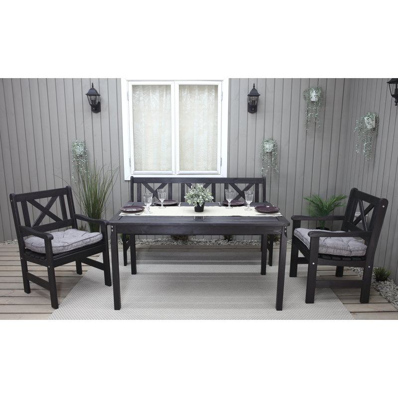 Destry 5 - Person Wood Patio Dining Set with Rectangular Table , Cushions Included, Black