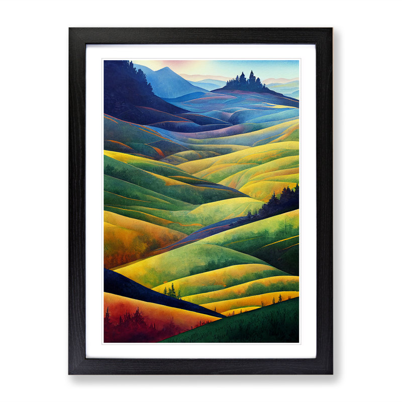 Meadow Landscape Watercolour No.3 - Framed Print, Black, 34cm H x 25cm W x 2cm D