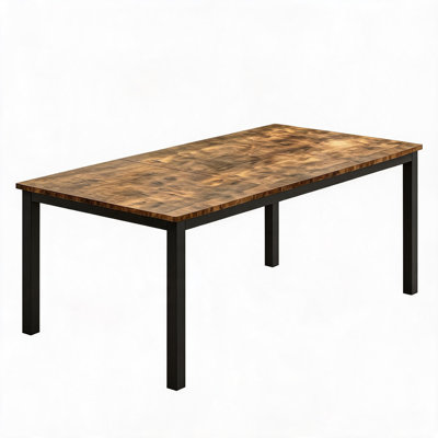 Industrial Rectangular Dining Table, Vintage Wood Top with Metal Legs, Seats 6-8