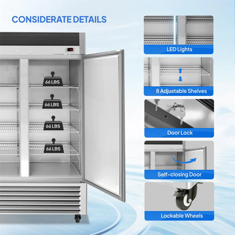 54" 40 Cu.Ft. 560W 115V Double Door Reach-In Freezer