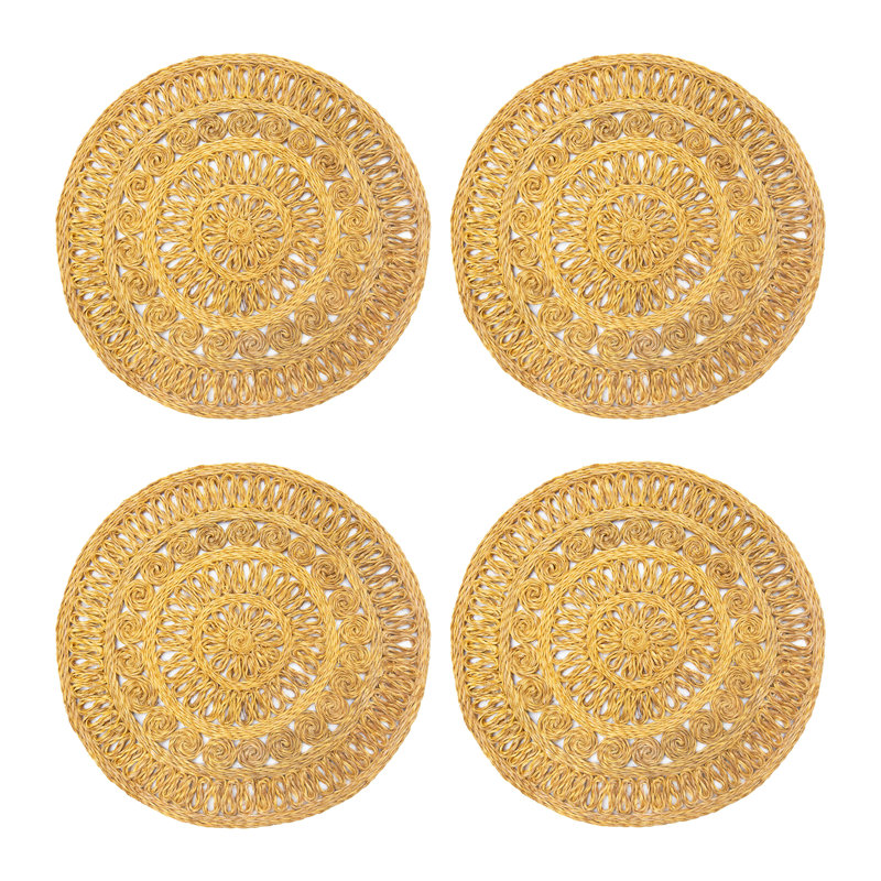 Circolo Abaca Abaca Geometric Round Placemat, Mustard