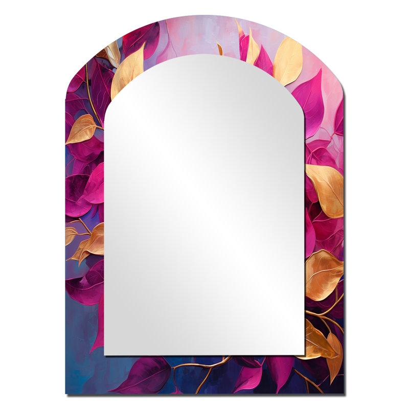 Feuilles dorées et roses, charme feuillage II - grand miroir asymétrique à feuilles, 34 po x 25 po