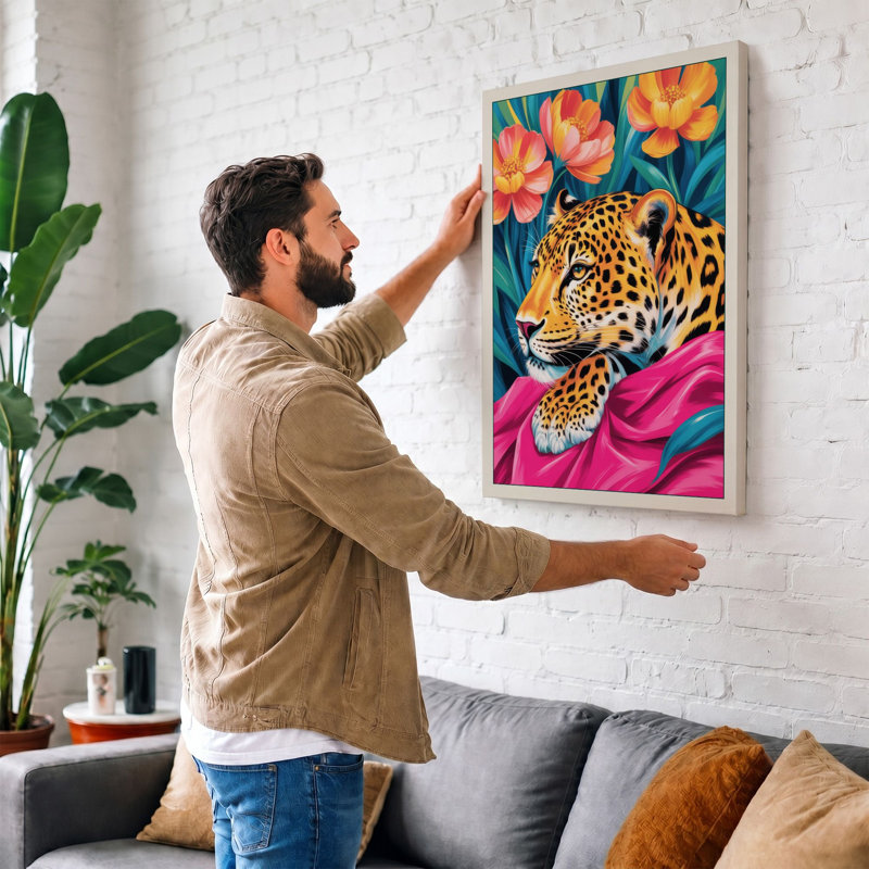 Leopard In Bloom Eclectic - Print, 30x20 - 76.2 x 50.8 cm, Black Border